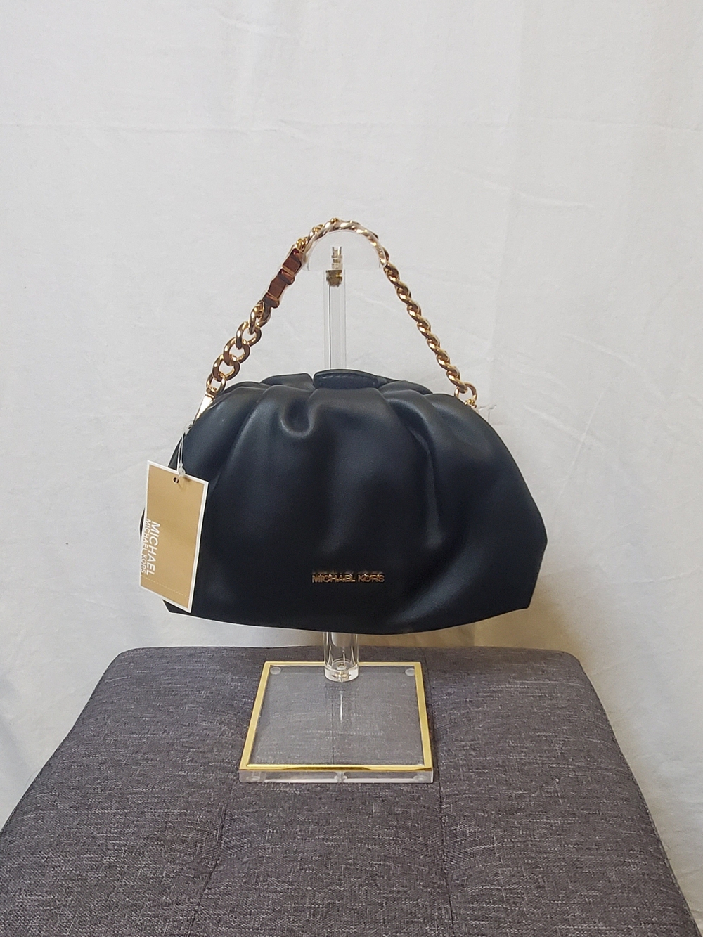 NWT Michael Kors Nola Black Bag with Gold Chain Handle